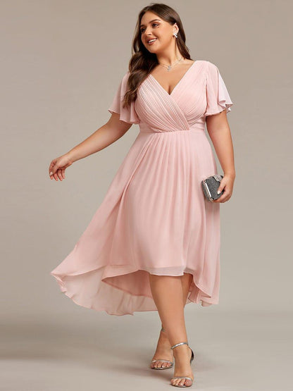 FAYE™ |Plus Size V-Neck High-Low Chiffon Wedding Guest Dress
