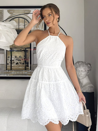 Liora Embroidered Halter Mini Dress (Only 4 left)