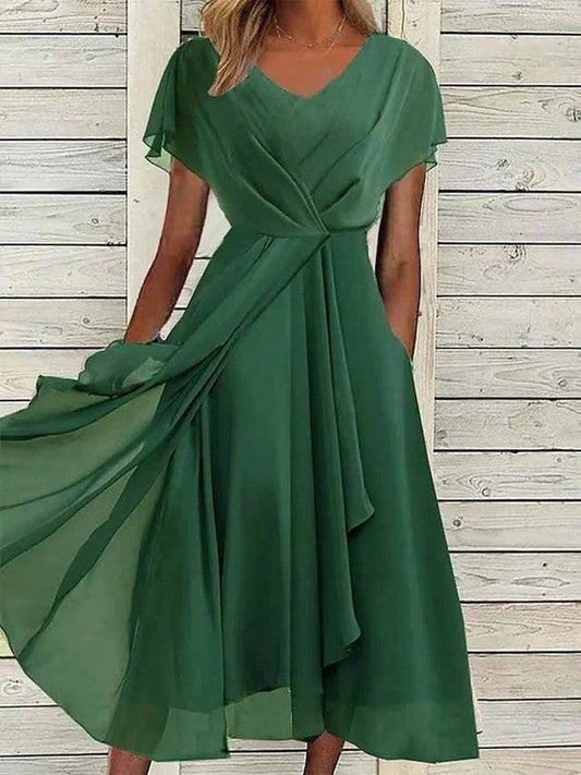 Cristina™-Chiffon V-neck Midi Dress