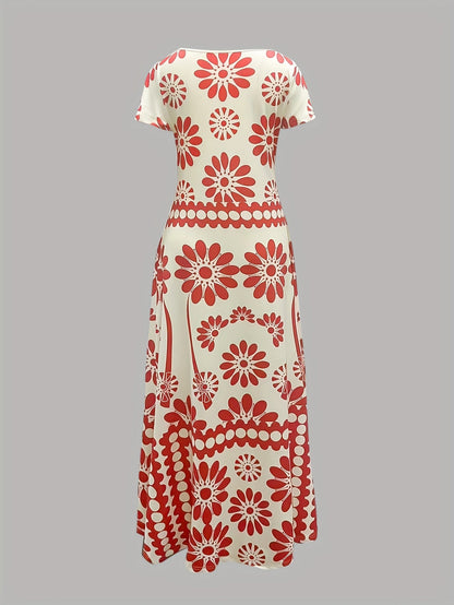 Phoebs-Floral Print Elegant Tropical Print Dress